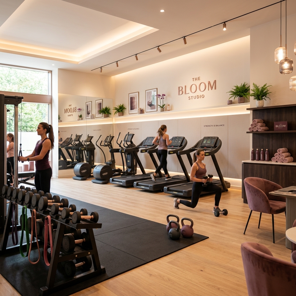 Luxurious women's fitness gym and beauty saloon interior